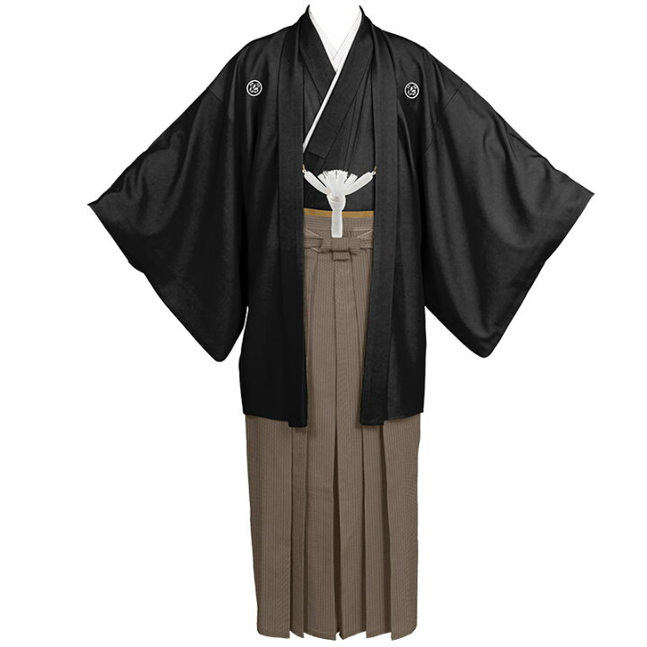楽天市場】黒紋付羽織袴セット 6点セット 白黒縞 グレー縞 茶縞 結婚式 