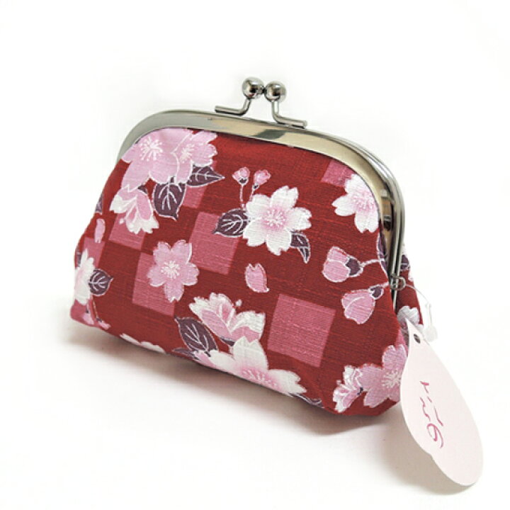 【 さくらの 口金小銭入れ 】 ピンク/水色/赤/黒 サイフ 財布 京都 桜柄 かわいい 大きく開く がま口 和雑貨 和小物 和風 お香和雑貨 京都井和井 京都 小銭入れ 着物風財布 花柄 がま口 赤色