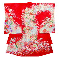 【お買い物マラソン限定クーポンで33%OFF!】【レンタル】 【夏用 絽】正絹 女児 産着 桜 赤 レッド お宮…