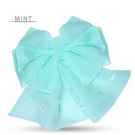 【スーパーSALE 10%OFFクーポン配布中!】2025年 新色追加 リボン＆フラワーモチーフがかわいい お花入 浴衣用 作り帯 選べる4色 あっという間に 簡単着付け オーガンジー 黄色 クリーム ラベンダー ミント 緑 紫 ピンク 子供用 後付けリボン 100cm 110cm 12