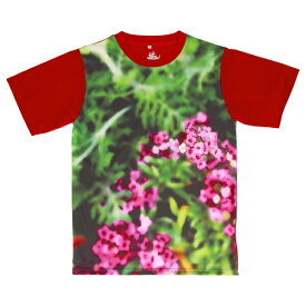 【kurofune Art Flowers Tシャツ】 庭薺 真紅 L 京都 くろちく 公式 アート ビッグサイズ ユニセックス グリーン レッド 赤 フラワー 花 草