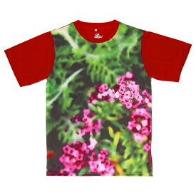 【kurofune Art Flowers Tシャツ】 庭薺真紅 XL 京都 くろちく 公式 アート ビッグサイズ ユニセックス グリーン レッド パープル 紫 フラワー 花 草