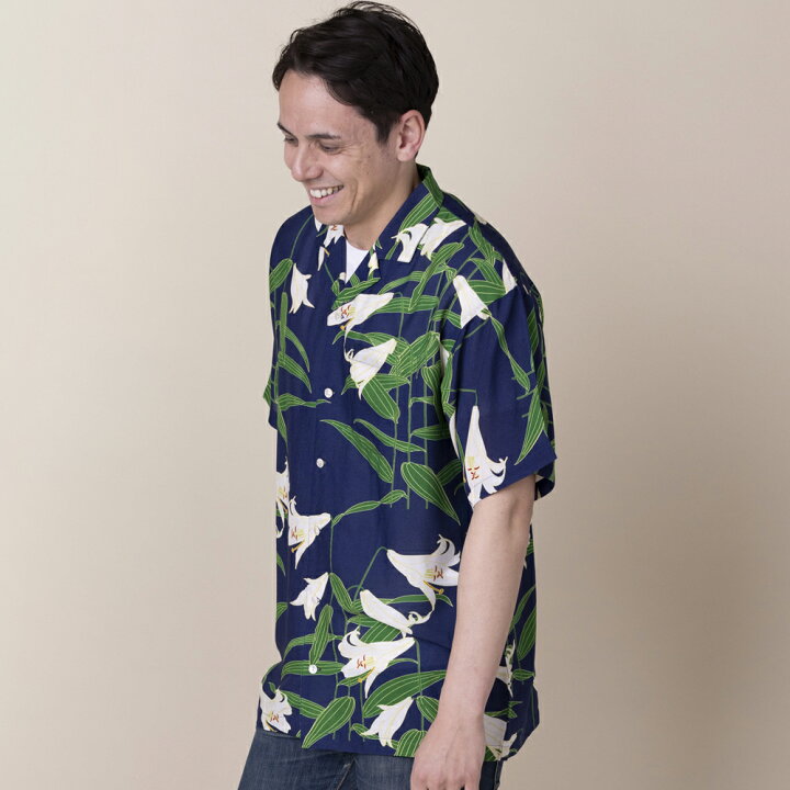 楽天市場】アロハシャツ ユリ ネイビー 京都 くろちく 公式 : 京都 
