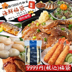何が入っているかお楽しみ♪15000円相当の商品が9999円‼ホタテと骨取りサバは必ず入ってる ホタテ ほたて サバ 漬け丼 アジフライ エビフライ 甘露煮 和風コンフィ 洋風コンフィ 文甲イカ 豪華5点セット 福袋 初売り