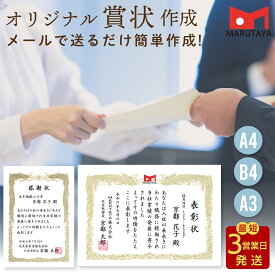 賞状作成 賞状印刷 オーダーメイド カスタムオーダー A3 B4 A4 横 縦 表彰状 賞状 感謝状 卒業証書 お任せ印刷 名入れ 印刷 イメージ確認あり 複数枚印刷 卒園式 合格証書 結婚式 両親へ 簡単印刷 お任せ 賞状用紙 筆耕 最短3営業日発送