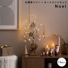 白樺風ツリー＋オーナメントセット　高さ60cm　ツリー　クリスマスツリー　オーナメントセット　オーナメント　ブランチツリー　バーチツリー　ヌードツリー　セット　組み立て簡単　ledライト　脚カバー　リアル　コンセント式　白樺