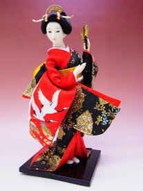 【日本のおみやげ】◆日本人形【鶴着物・扇子】