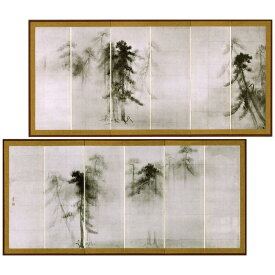 縮小屏風 〈 国宝 松林図 〉 長谷川等伯 6曲1双 屏風仕立 和英解説書付き コロタイプ単色刷