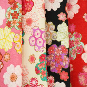 ちりめん生地 はぎれ【花柄】友禅 疋田しぼり柄