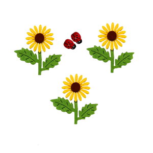 フェルトフラワー ひまわり 【S 、M サイズ】【テントウムシ2個付き】アクセサリーヘアピン モチーフ作り フェルトパーツ。