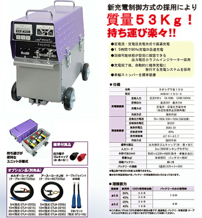楽天市場】マイト工業 バッテリー溶接機 ネオシグマ3-150【MBW-150-3 