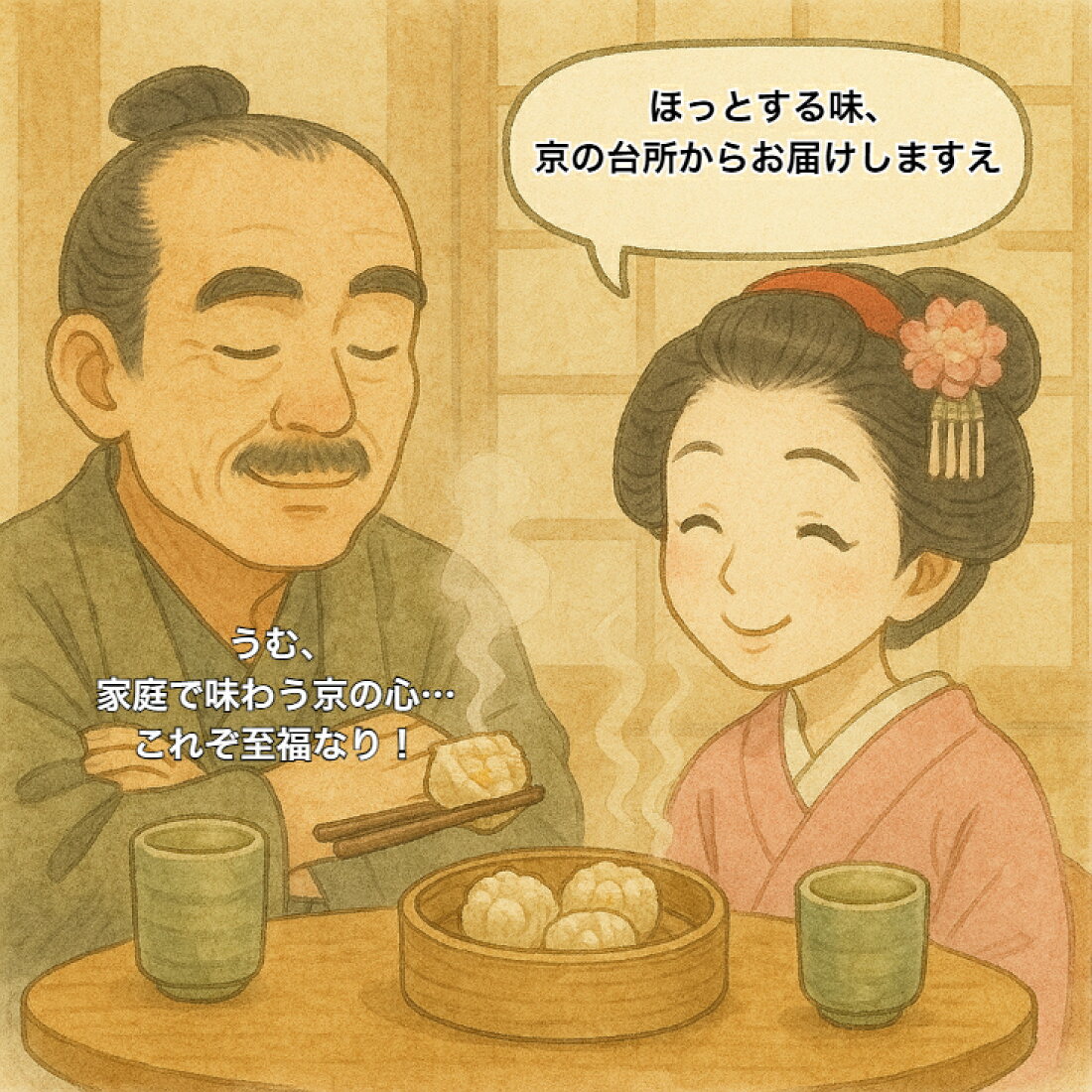 シュウマイ奉行と舞妓の点乃が京都の食卓から手作り点心をお届け。