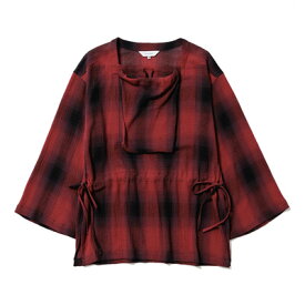 Sasquatchfabrix. サスクワァッチファブリックス メンズ トップス シャツ スモック チェック 24SS DP SQUARE NECK HARVEST SMOCK -RED × BLACK CHECK-