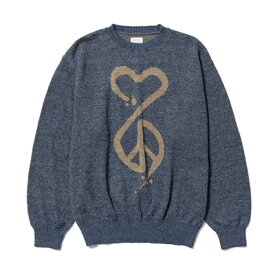 Sasquatchfabrix. サスクワァッチファブリックス ニット メンズ トップス セーター 24SS サイズM-L ブルー/青 CALLIGRAPHIC "LOVE & PEACE" KNIT -INDIGO BLUE-