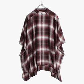 SEVEN BY SEVEN セブンバイセブン ポンチョ メンズ トップス ワイドシャツ サイズS-M ブラウン/茶 STAND COLLAR PONCHO SHIRT Modal boucle check -WINE-