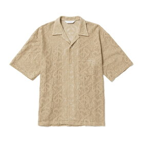 Sasquatchfabrix. サスクワァッチファブリックス レースシャツ メンズ トップス 開襟シャツ サイズM-L ベージュ "LOVE & PEACE" LACE OC H/S SHIRT -OIL YELLOW-