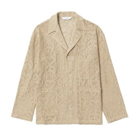 Sasquatchfabrix. サスクワァッチファブリックス ラペルジャケット メンズ トップス レースシャツ ベージュ "LOVE & PEACE" LACE LAPEL JACKET -OIL YELLOW-