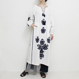 Sara mallika サラ マリカ ロングドレス レディース ワンピース 刺繍 ビッグシルエット サイズS ホワイト/白 KAZAKHSTAN PATCHWORK EMB DRESS -WHITE-