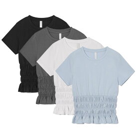 Kijun キジュン Tシャツ レディース トップス スモック 半袖 サイズS ホワイト/ブルー/グレー/ブラック SMOCKED T-SHIRT -4.COLOR-