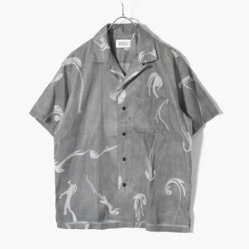 KUON クオン 半袖シャツ メンズ トップス オープンカラー 墨流し セットアップ サイズM グレー Suminagashi Camp Collar Shirt -CHARCOAL-