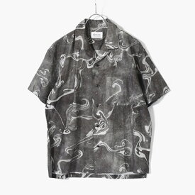 KUON クオン 半袖シャツ メンズ トップス オープンカラー 墨流し セットアップ サイズM-L グレー Suminagashi Printed Camp Collar Shirt -CHARCOAL-