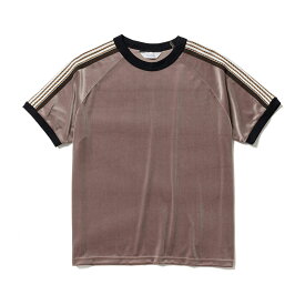 Sasquatchfabrix. サスクワァッチファブリックス トリムベロアTシャツ カットソー メンズ トップス 半袖 グレー LACE TAPE VELOUR T-SHIRT -GRAY-