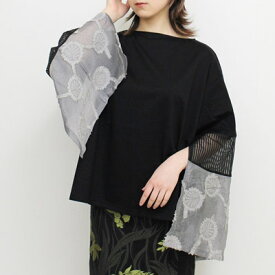 BANSAN バンサン トップス レディース シアー 花柄 ボタニカル フリーサイズ ブラック/黒 COTTON JERSEY & ORIGINAL TEXTILE TOPS -BLACK-