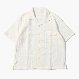 whowhat フーワット オープンカラーシャツ トップス メンズ ジャガード リネン 開襟 半袖 25春夏 PAISLEY JACQUARD OPEN-COLLAR SHIRT -WHITE-