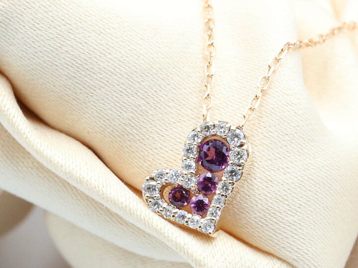 楽天市場】K18 ゴールド ハート 0.14ct ダイヤ ガーネット ネックレス 