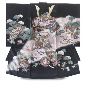 男児 熨斗目 レンタル お宮参り 着物 帽子 よだれかけ セット【貸衣装 和服 祝い着 初着 産着 往復送料無料】兜 黒【往復送料無料】