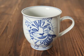 猫の染付マグカップ　にぼし【清水焼】【陶磁器】【京都】【手書き】【ネコ】【絵付け】【和食器】