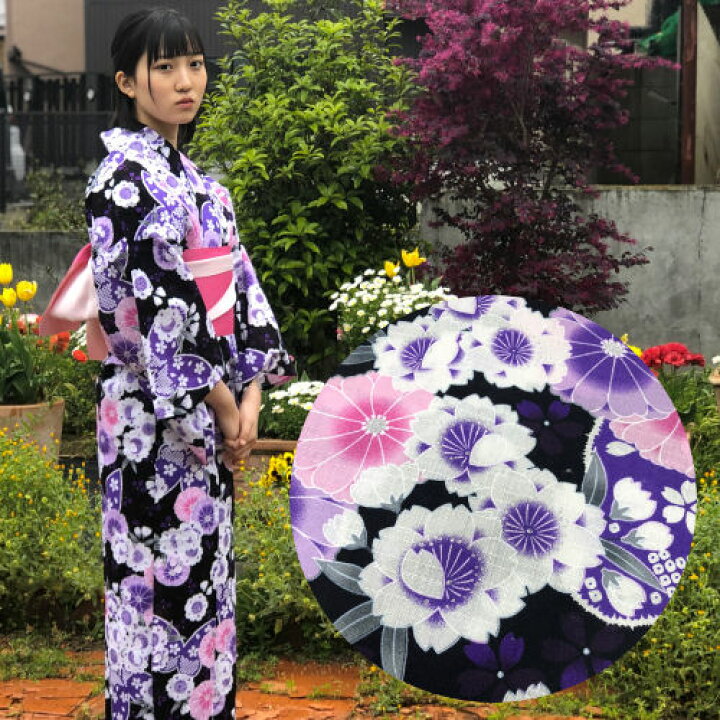 楽天市場】ゆかた 浴衣 「蝶々に四季花柄」 お仕立て上がり 単品 黒地 