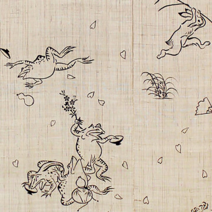 楽天市場】麻のれん 手描きのれん 「宴」 鳥獣戯画のれん 万葉舎 