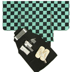 七五三 着物 男の子袴セット 5歳 黒緑市松柄羽織 黒無地袴 12点セット 足袋付きセット