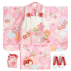 七五三 着物 3歳 女の子 被布セット 麗蘭ブランド ピンク地着物 被布白ピンク染め分け 桜 まり 足袋付きセット
