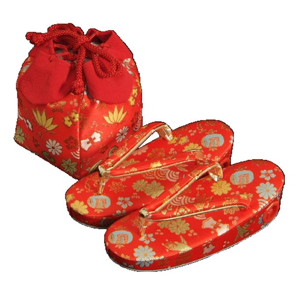 七五三 草履バッグ（きんちゃく）セット 3歳から5歳用 赤 宝尽くし文様 日本製