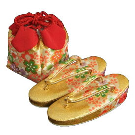 七五三 草履バッグ（きんちゃく）セット 3歳から5歳用 金襴地 四季桜文様 日本製