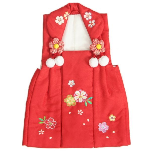 七五三 3歳 被布着 着物 赤色地 桜刺繍使い ひな祭り お正月 地紋生地