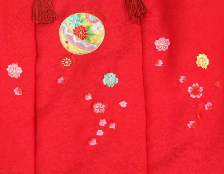 楽天市場】七五三 正絹 被布 着物 3歳 赤 刺繍鈴 桜 ひな祭り お正月 