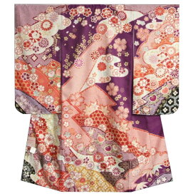 七五三 着物 7歳 女の子 四つ身着物 式部浪漫 紫色地 華尽くし 金糸刺繍 疋田友禅柄 日本製