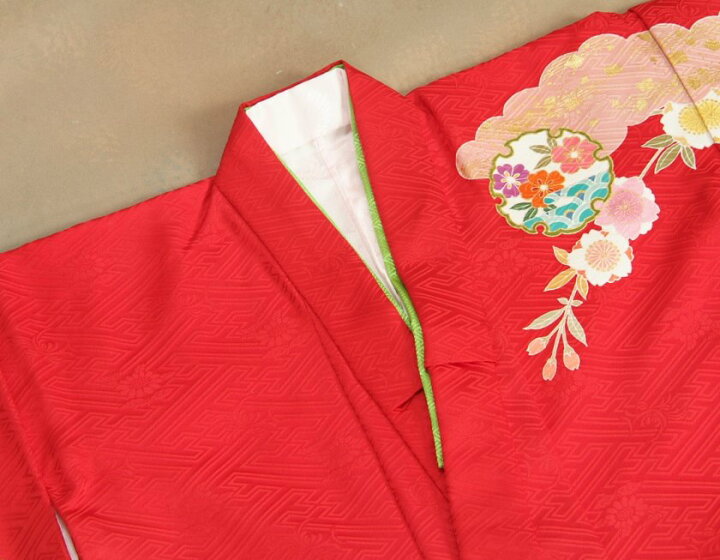 楽天市場】七五三 着物 7歳 正絹 女の子 四つ身着物 正絹手描き赤色地 