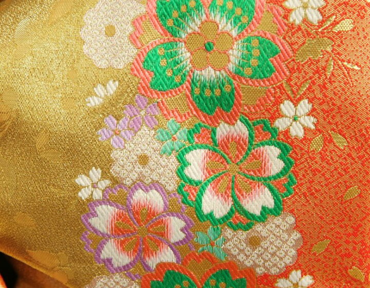 楽天市場】七五三 作り帯 着物 結び帯 7歳 ゴールド朱赤染め分け 桜 