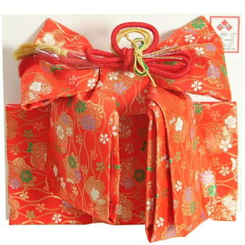 七五三 着物用 祝い帯 作り帯 7歳用 赤地色 桜 立涌柄 飾り紐付き 大サイズ 日本製