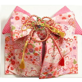 七五三 帯 着物用祝い帯 7歳用 濃淡ピンク友禅文様 ちりめん地 飾り紐付き 日本製