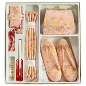 七五三着物用 筥迫セット ハコセコセット 7歳用 ピンク 桜流水柄 草履バッグ6点セット 日本製