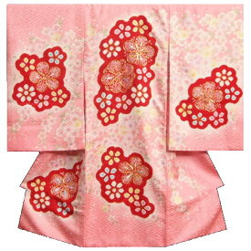 お宮参り 着物 女の子 正絹初着 ピンク 赤本手桶絞り 金駒刺繍 金彩使い サヤ地紋生地 日本製