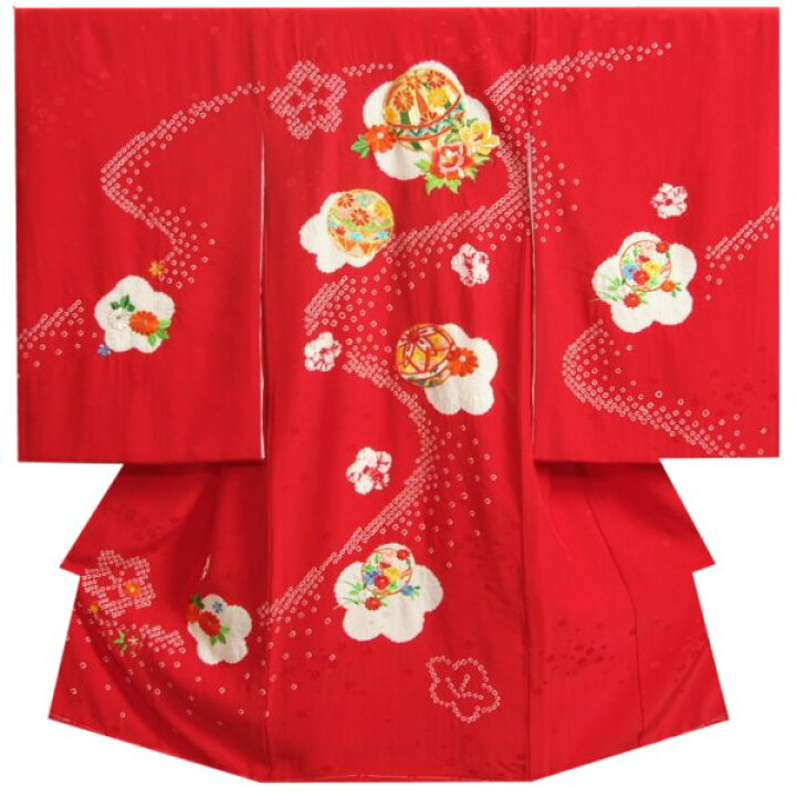 楽天市場】お宮参り 着物 女の子 正絹 女児初着 赤色 刺繍まり 本梅手 