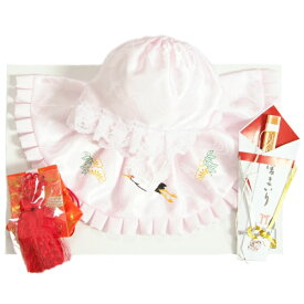 お宮参り よだれかけ 着物用小物 涎掛け帽子セット ポリエステル生地 フードタイプ ピンク色 お宮参り4点セット 女の子向き 日本製