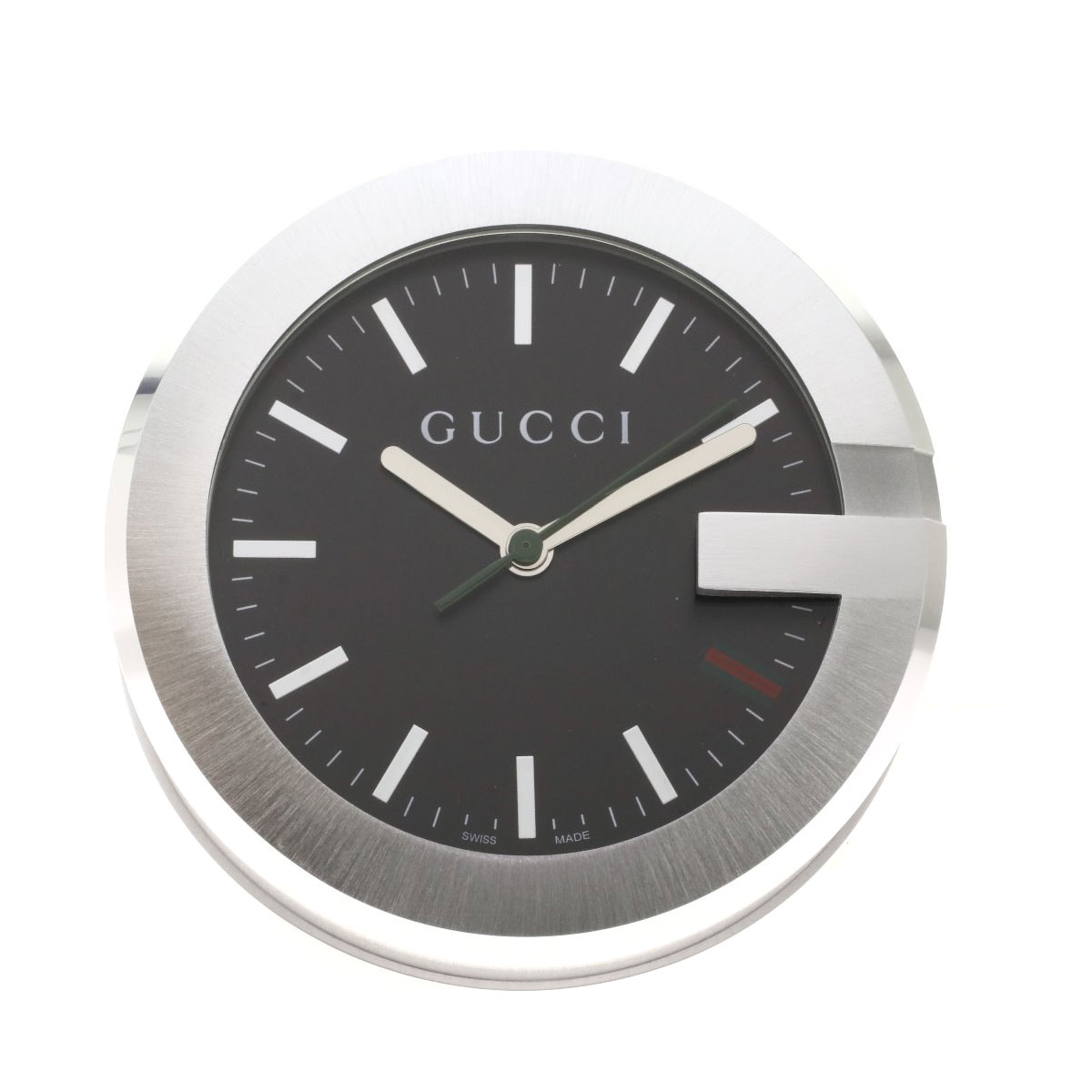 安心の関税送料込み グッチ 置き時計 丸型 GG 210 ステンレス 超美品