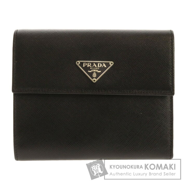 プラダ 三つ折り 財布 ロゴプレート レディース メンズ 可 中古 P634  